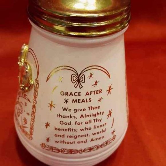 VTG WHITE WITH GOLD DETAIL RELIGIOUS SUGAR DISPENSER WITH GOLD TONE METAL 60'S - Picture 4 of 6